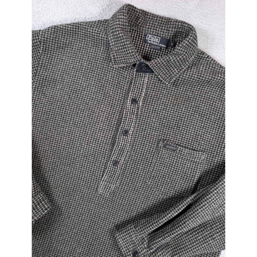 Polo Ralph Lauren Mens Large Houndstooth Fleece Pullover Shirt L Made in Canada